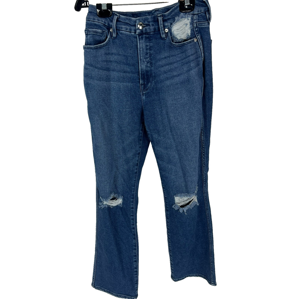 Good American Womens 8/29 Good Curve Distressed Straight Leg Denim Jeans